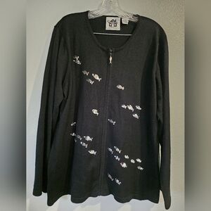 Womens Storybook Knits Cardigan Sequin Fish Black 1X